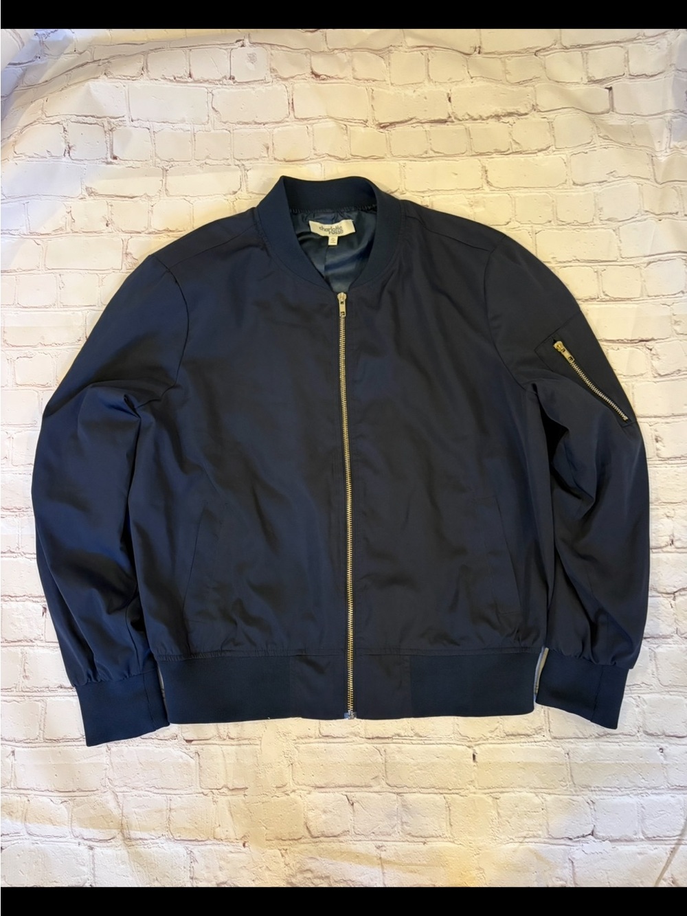 Charlotte Russe Navy Blue Bomber Jacket with Gold Zipper